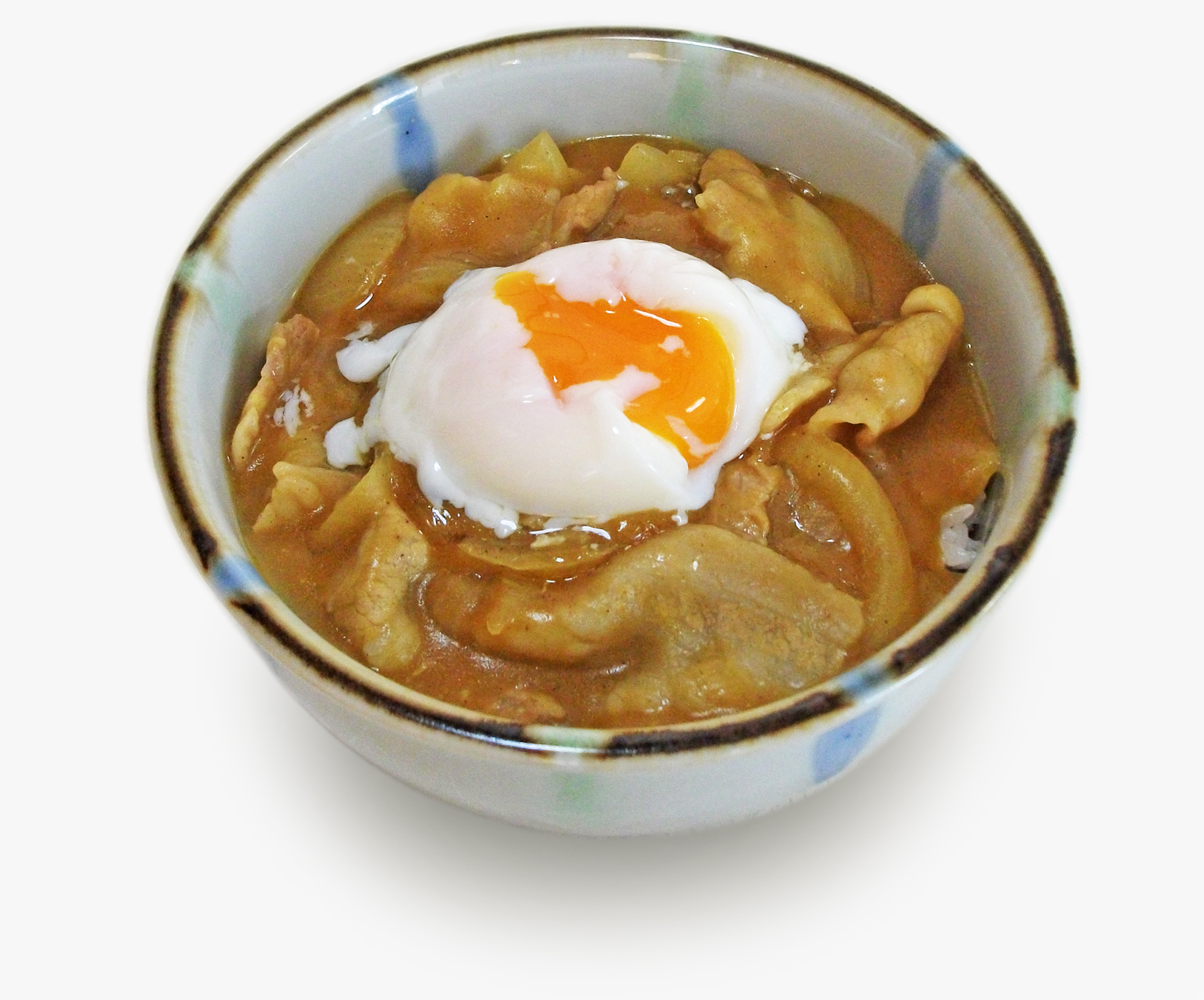 カレー丼に温泉たまごをトッピング